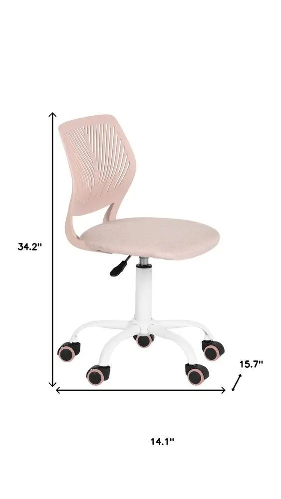 Pale Pink and White Adjustable Height Swivel Rolling Office Chair HomeRoots