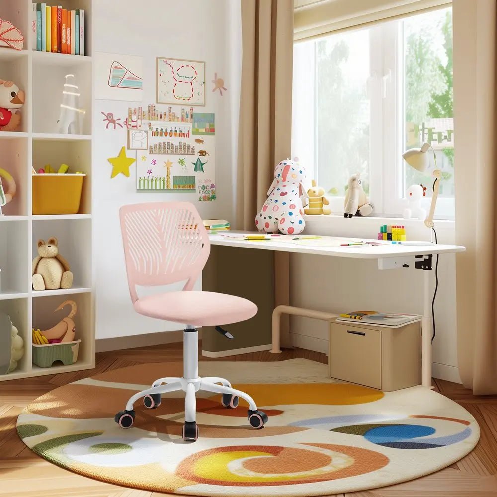 Pale Pink and White Adjustable Height Swivel Rolling Office Chair HomeRoots