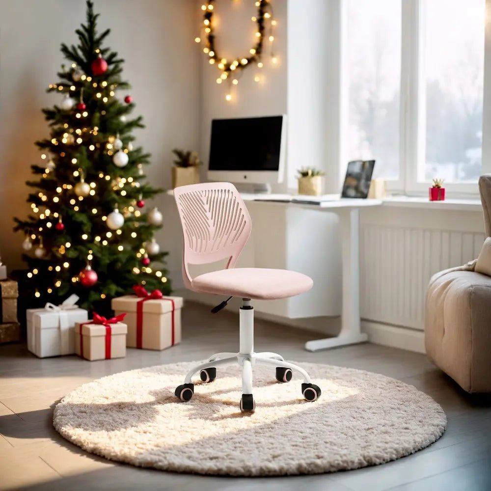 Pale Pink and White Adjustable Height Swivel Rolling Office Chair HomeRoots