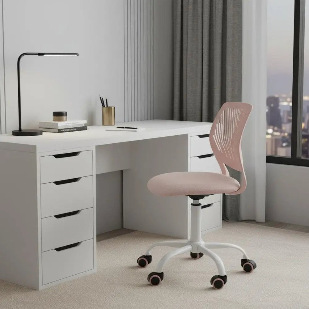 Pale Pink and White Adjustable Height Swivel Rolling Office Chair HomeRoots