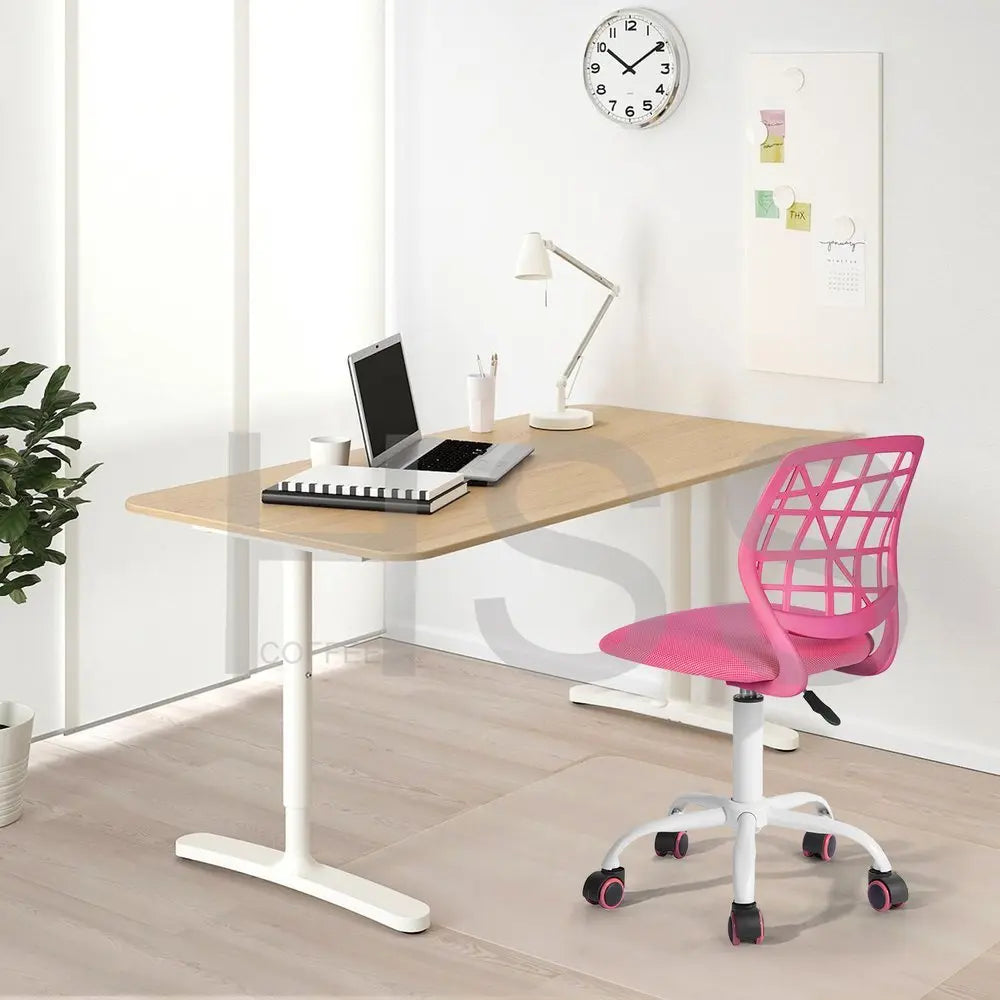 Pink and White Adjustable Height Swivel Rolling Office Chair - NOBLE HOME INTERIORS