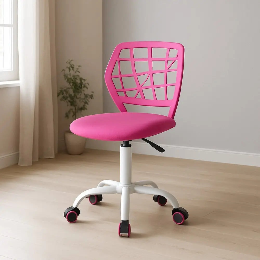 Pink and White Adjustable Height Swivel Rolling Office Chair - NOBLE HOME INTERIORS