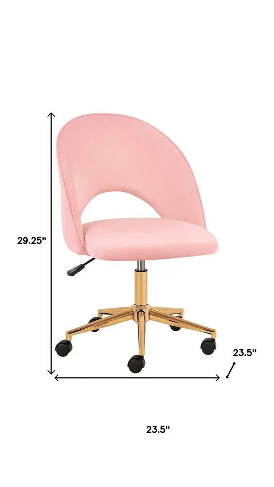 Pink Baby Pink and Gold Adjustable Height Swivel Rolling Office Chair HomeRoots