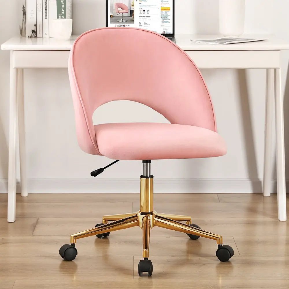 Pink Baby Pink and Gold Adjustable Height Swivel Rolling Office Chair HomeRoots