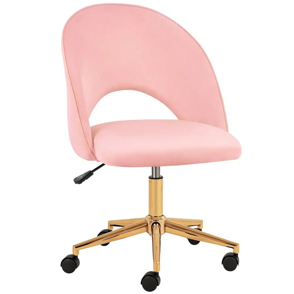 Pink Baby Pink and Gold Adjustable Height Swivel Rolling Office Chair HomeRoots
