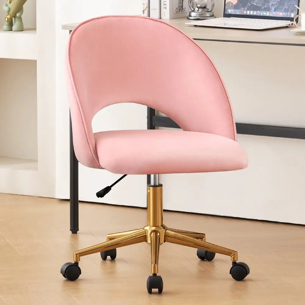 Pink Baby Pink and Gold Adjustable Height Swivel Rolling Office Chair HomeRoots