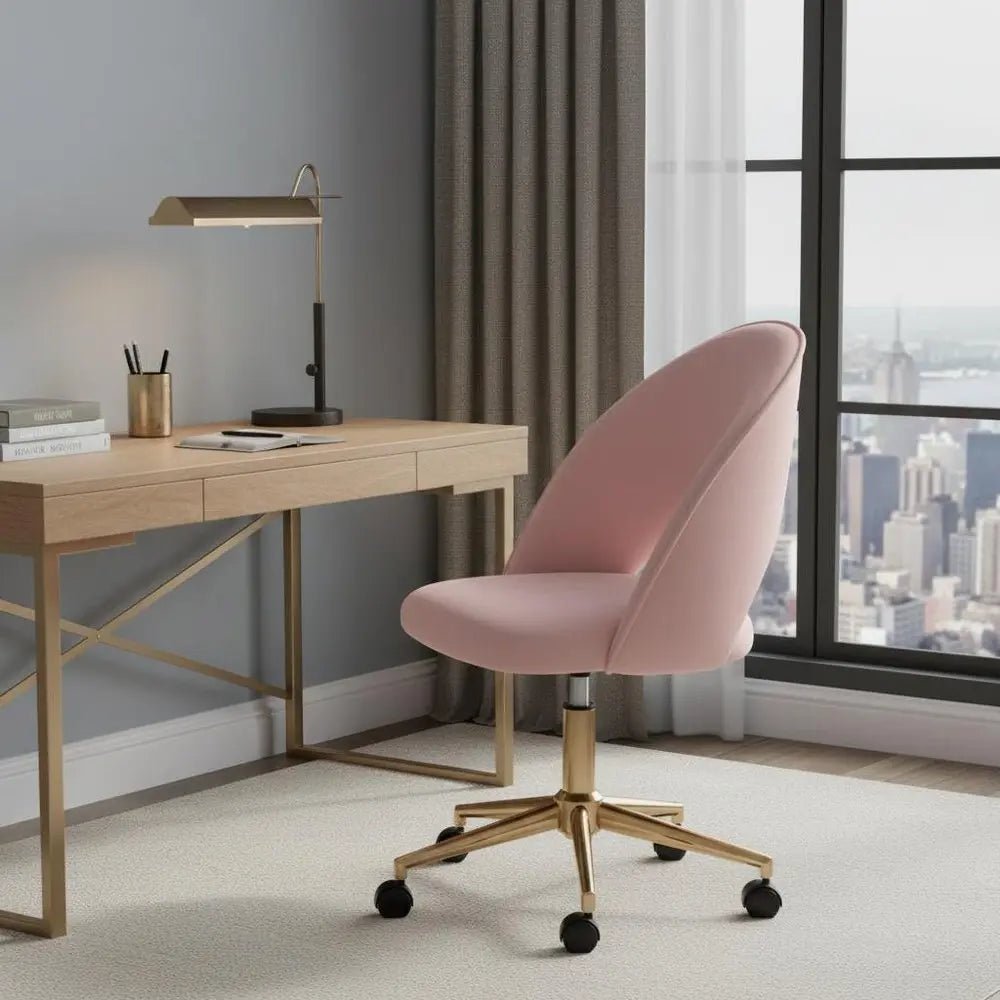Pink Baby Pink and Gold Adjustable Height Swivel Rolling Office Chair HomeRoots