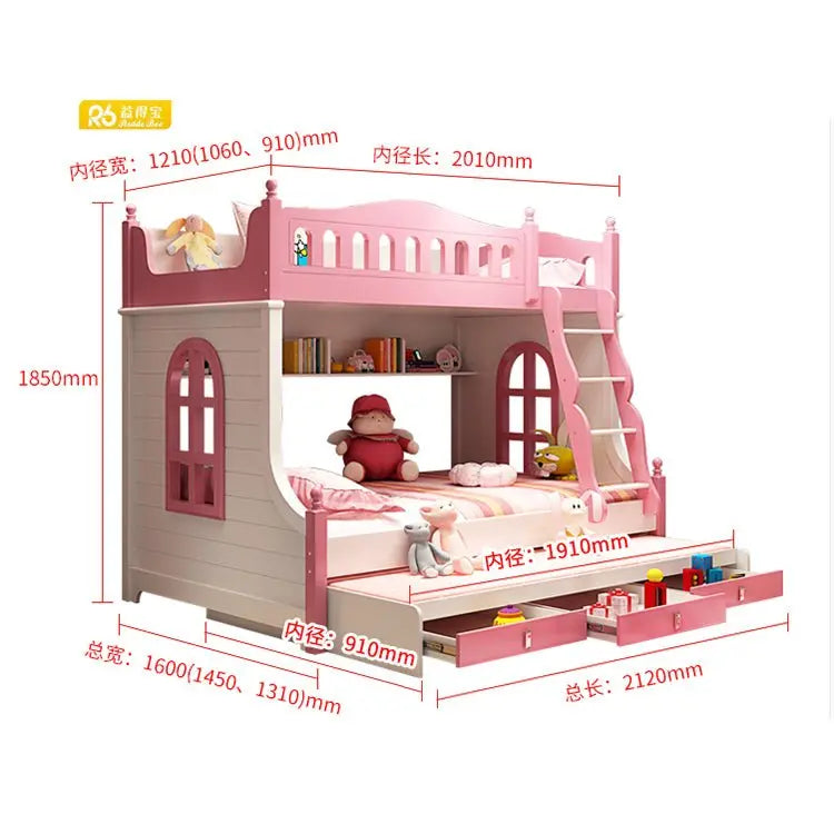 Pink Girl Princess Children Bunk Soft Beds Kids Furniture Sets - NOVA - HOME - FURNITURE