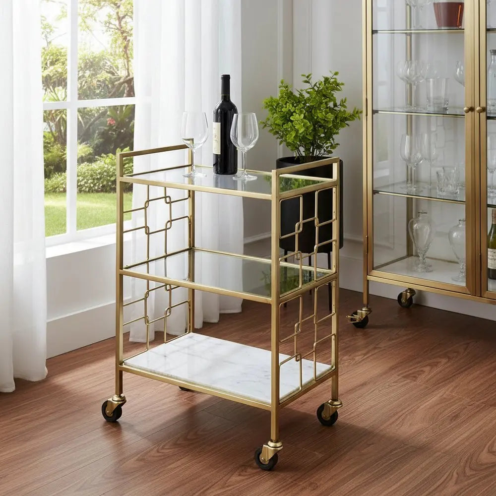 Polished Gold Bar Cart - NOBLE HOME INTERIORS