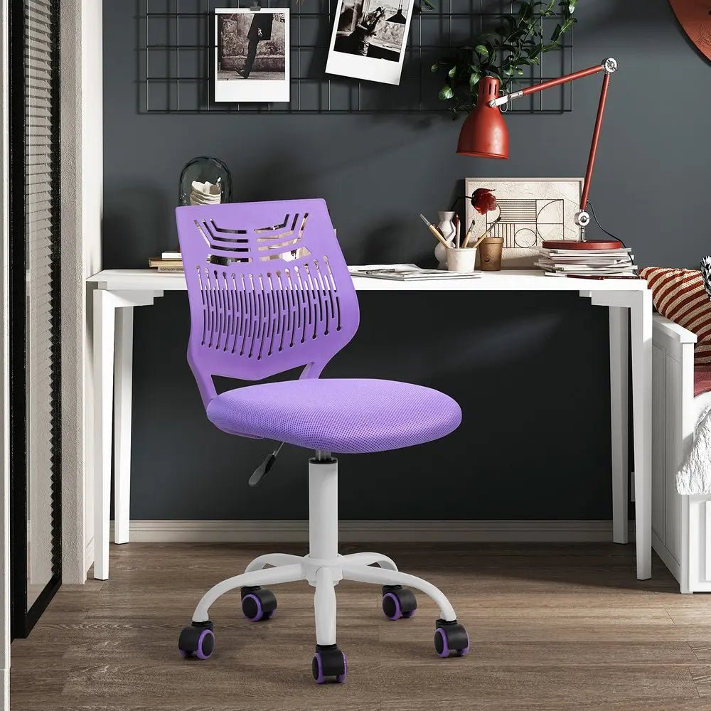 Purple and White Adjustable Height Swivel Rolling Office Chair HomeRoots