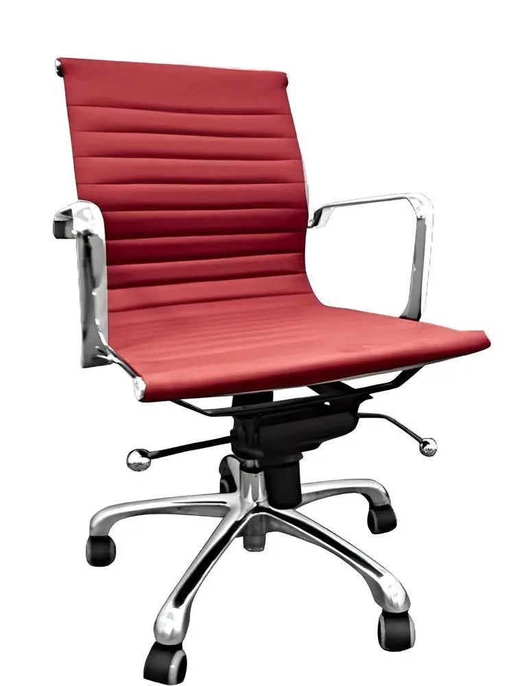Red and Silver Faux Leather Adjustable Height Swivel Rolling Office Chair - NOBLE HOME INTERIORS
