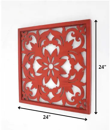 Red Flower Wood Hanging Dimensional Sculpture - NOBLE HOME INTERIORS