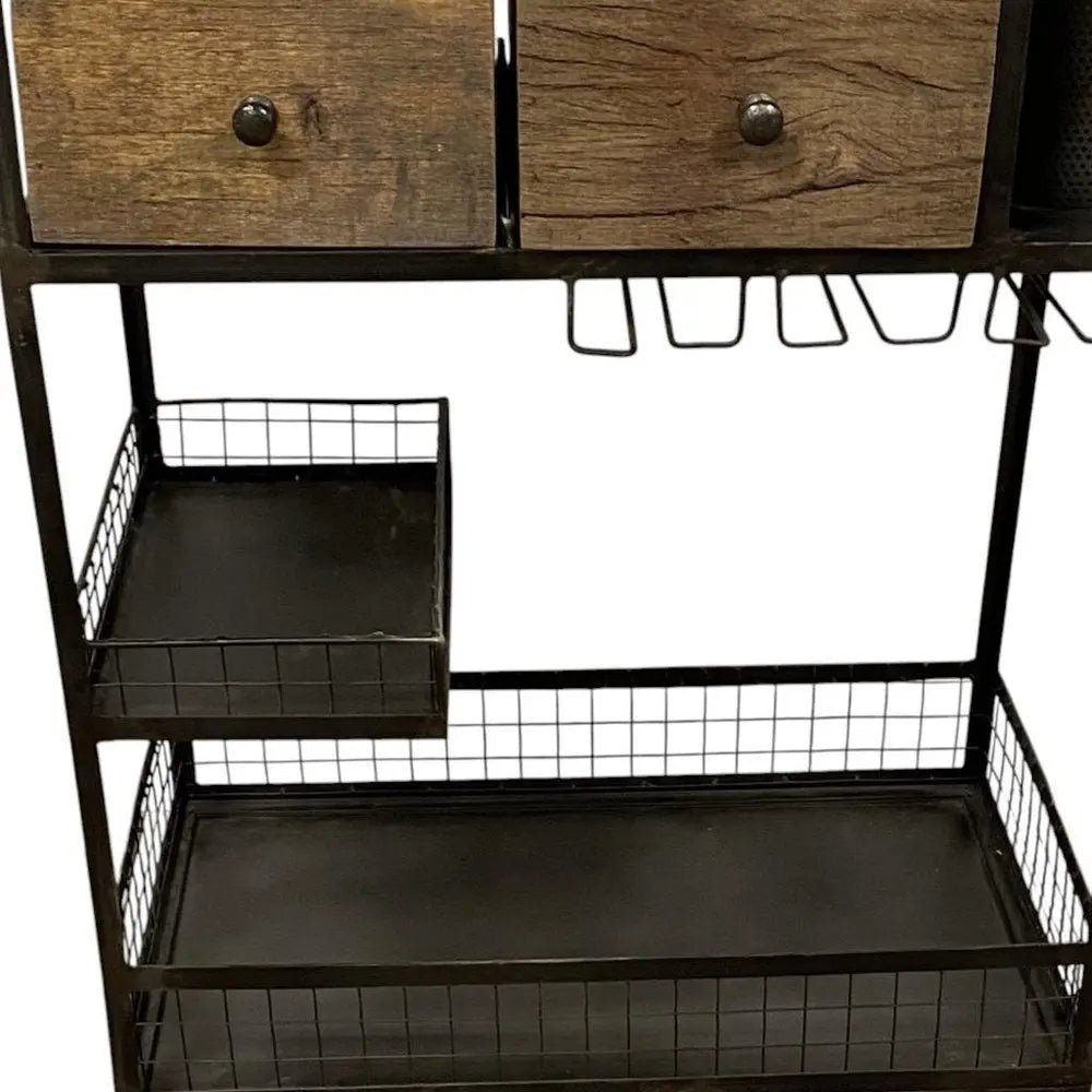 Rolling Rustic Black And Natural Bar Cart - NOBLE HOME INTERIORS