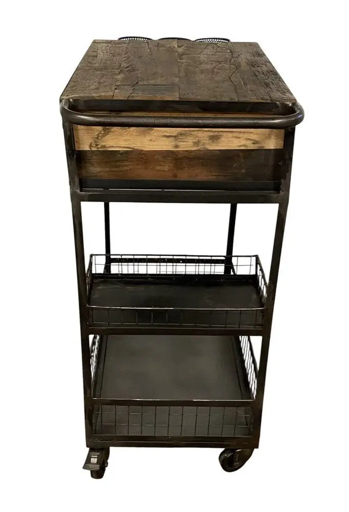 Rolling Rustic Black And Natural Bar Cart - NOBLE HOME INTERIORS