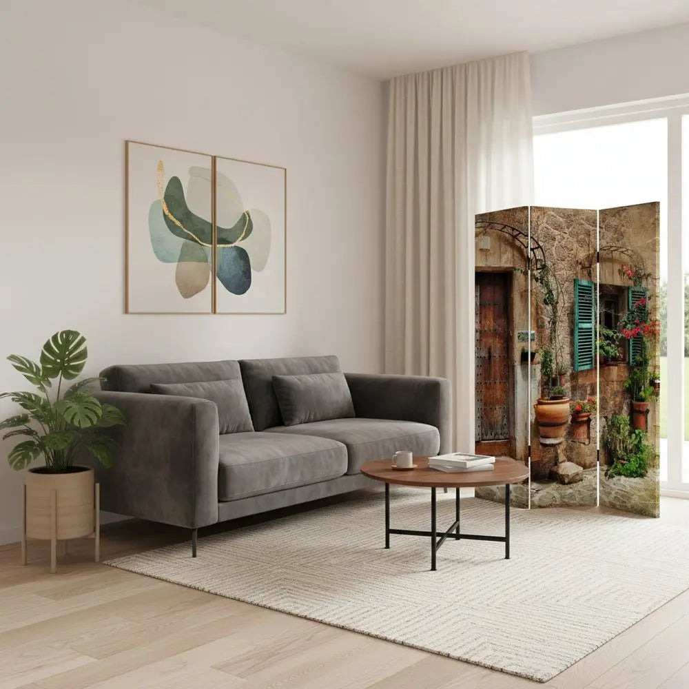 Romantic European Street Three Panel Room Divider Screen - NOBLE HOME INTERIORS