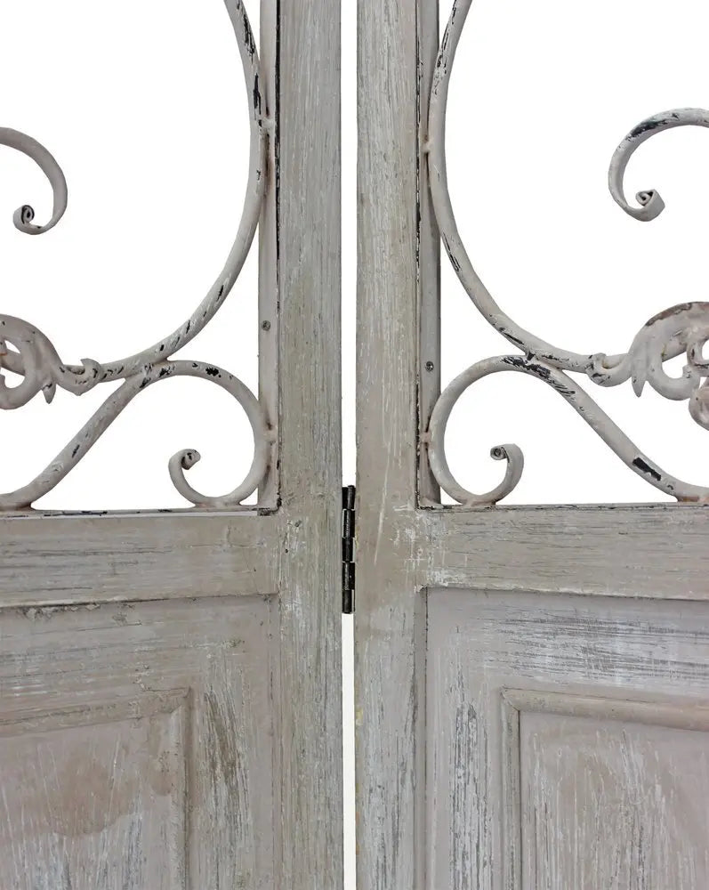 Romantic Whitewashed Scroll Three Panel Room Divider Screen - NOBLE HOME INTERIORS