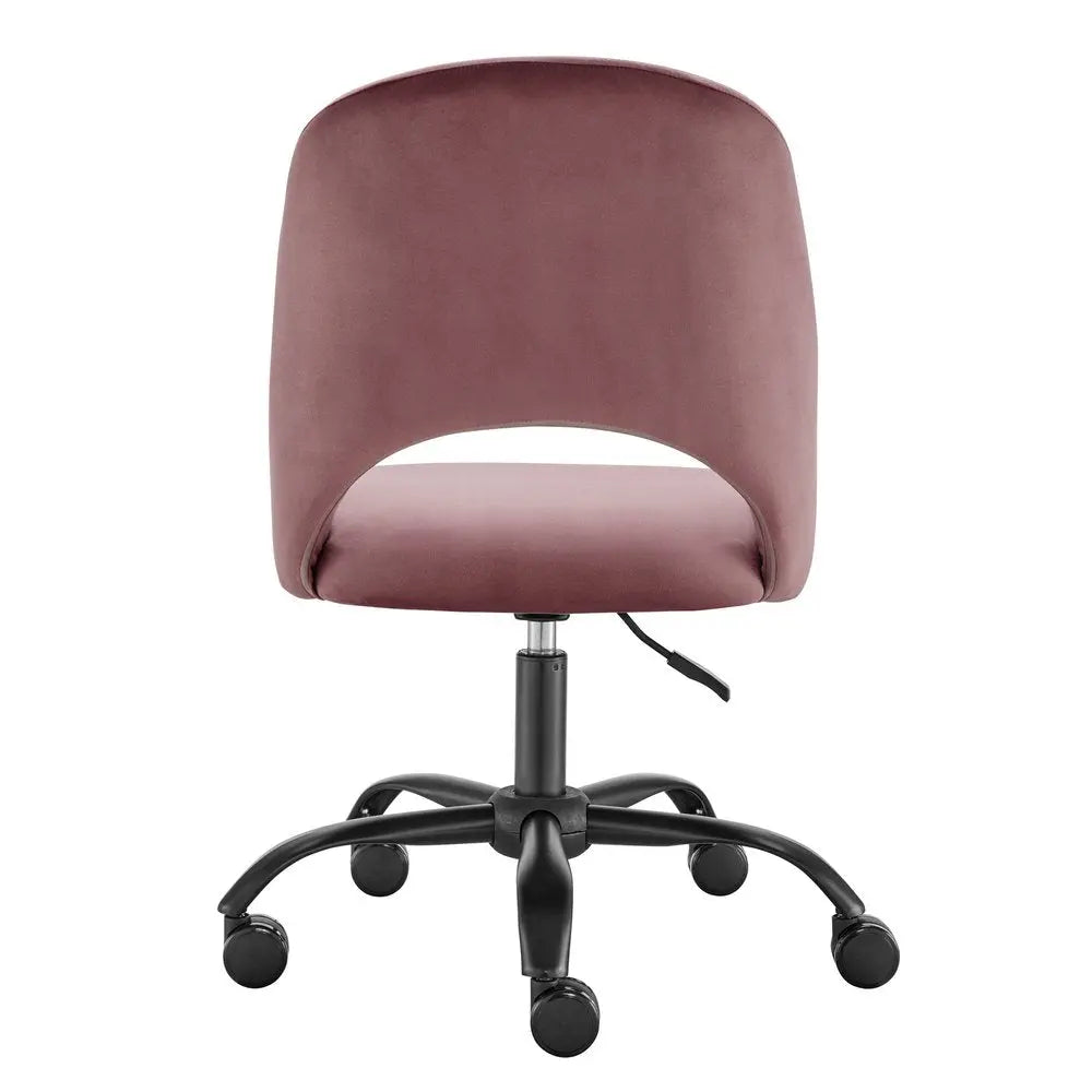 Rose and Black Steel and Velvet Adjustable Swivel Rolling Conference Office Chair - NOBLE HOME INTERIORS