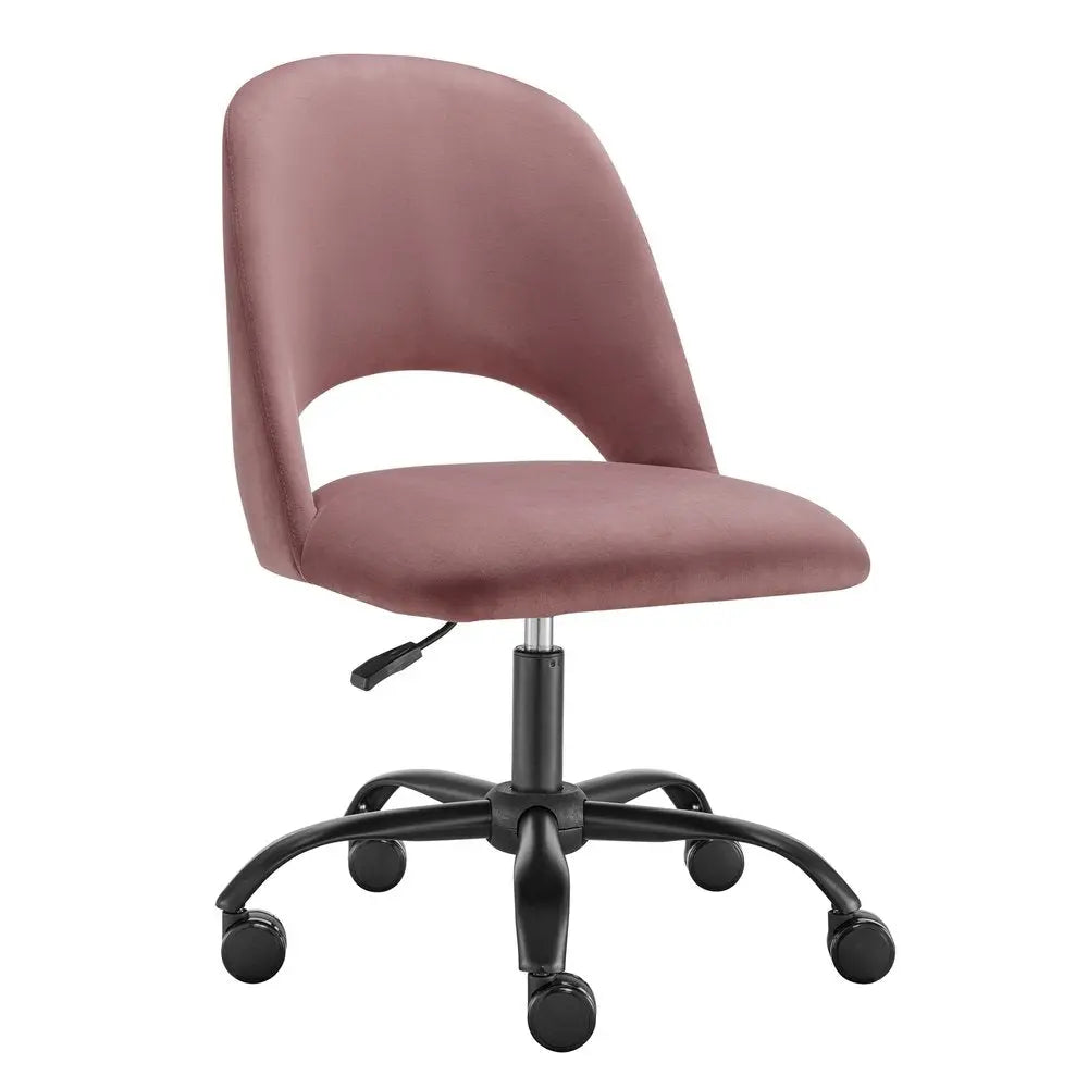 Rose and Black Steel and Velvet Adjustable Swivel Rolling Conference Office Chair - NOBLE HOME INTERIORS