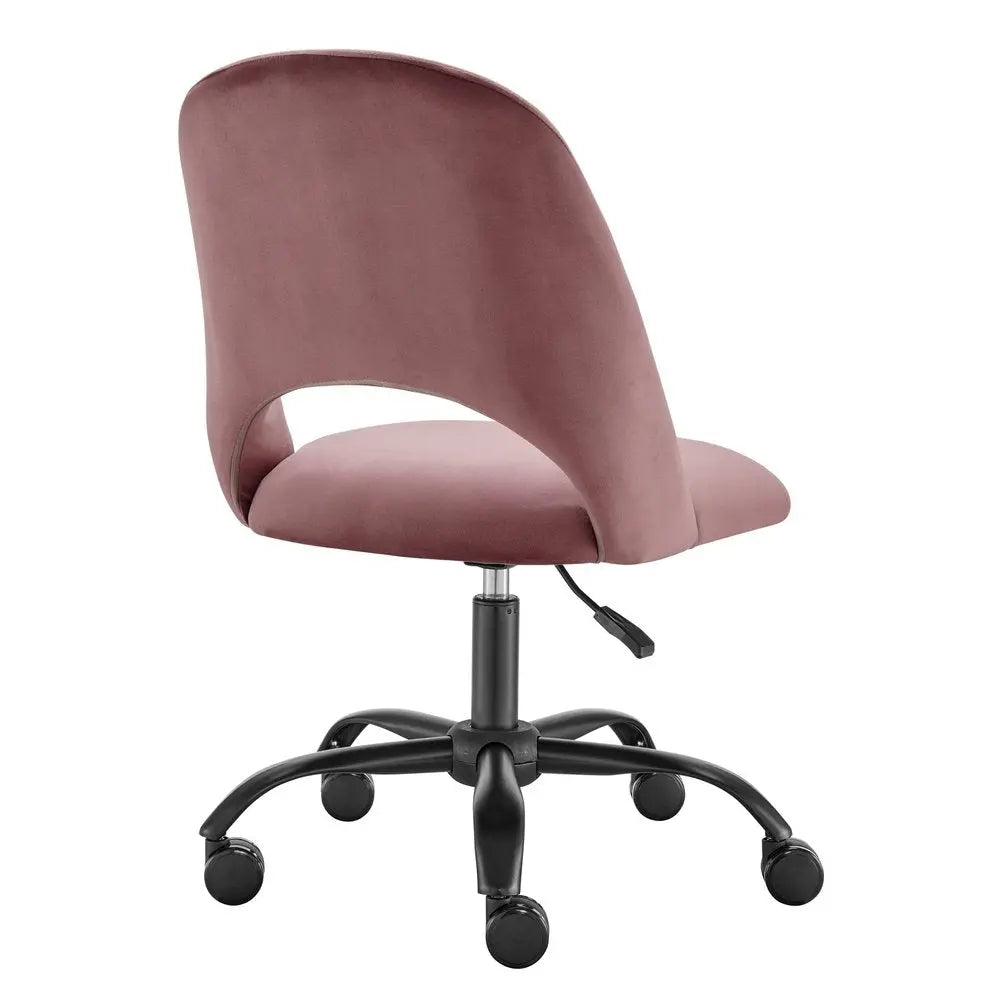 Rose and Black Steel and Velvet Adjustable Swivel Rolling Conference Office Chair - NOBLE HOME INTERIORS