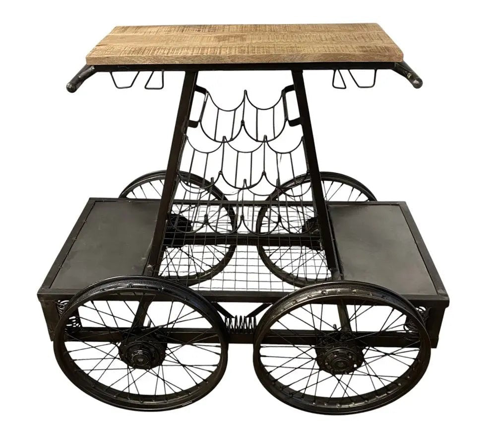 Rustic Black Rail Car Bar Cart HomeRoots