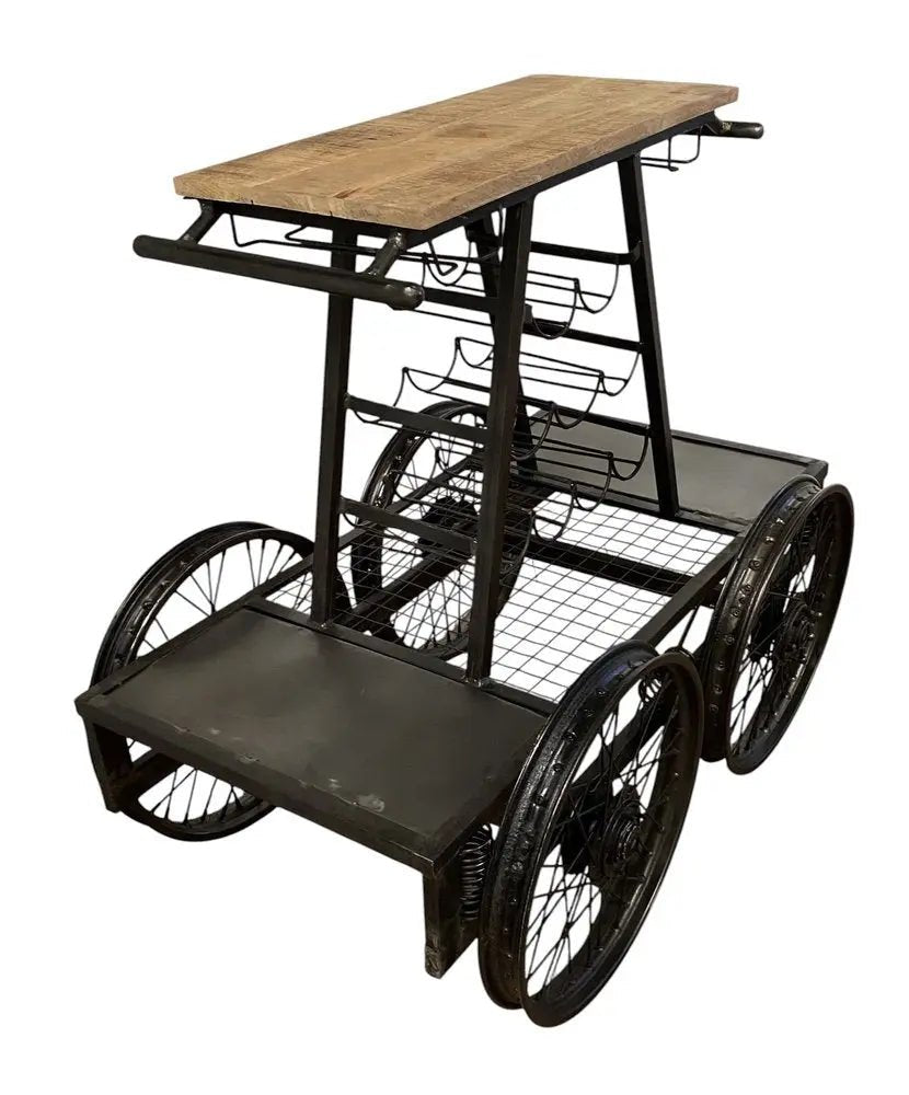 Rustic Black Rail Car Bar Cart HomeRoots