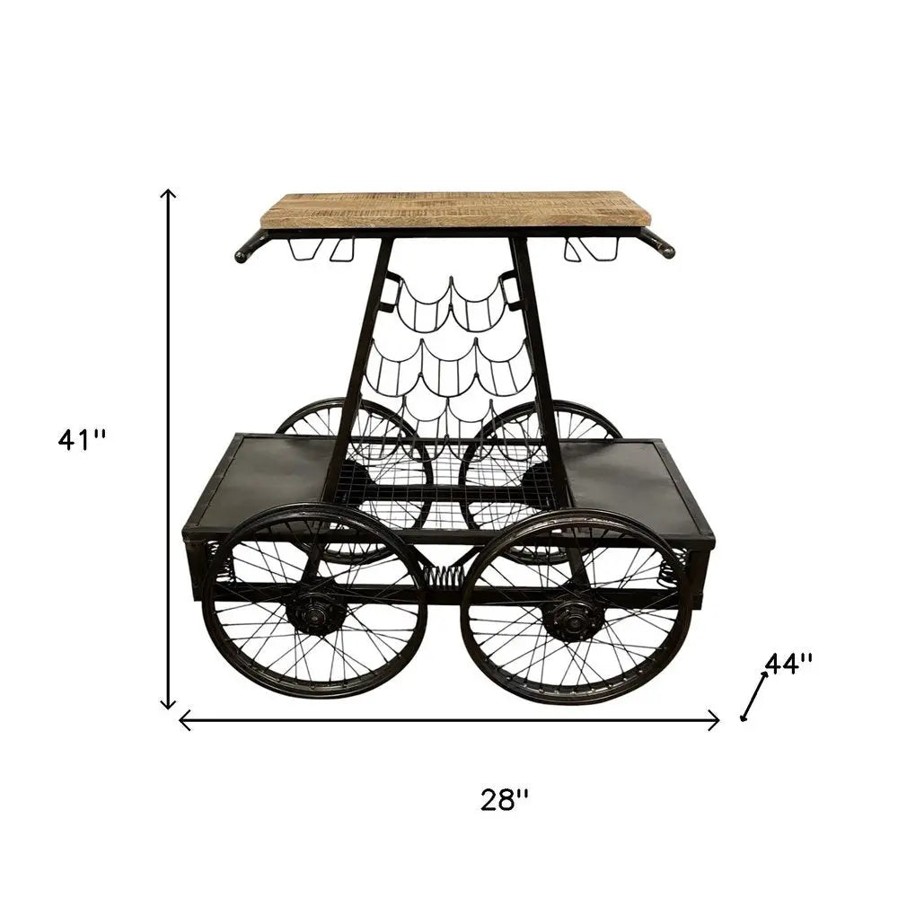 Rustic Black Rail Car Bar Cart HomeRoots