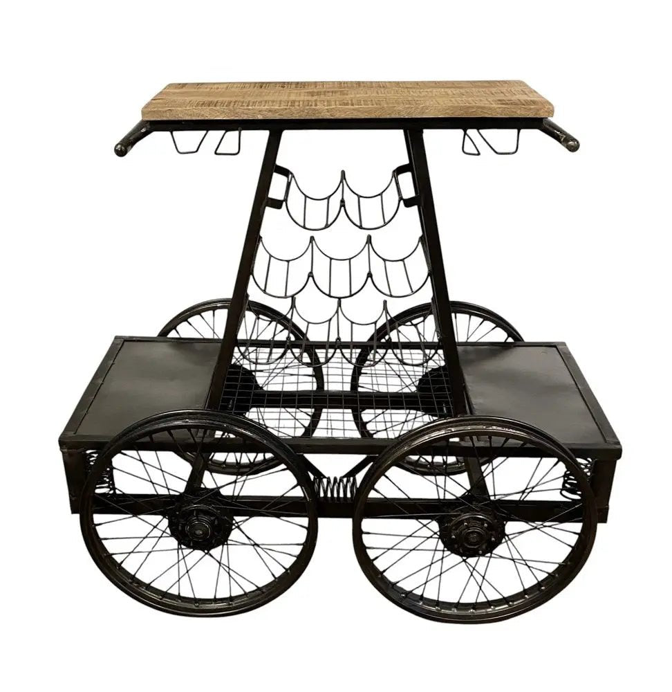 Rustic Black Rail Car Bar Cart HomeRoots