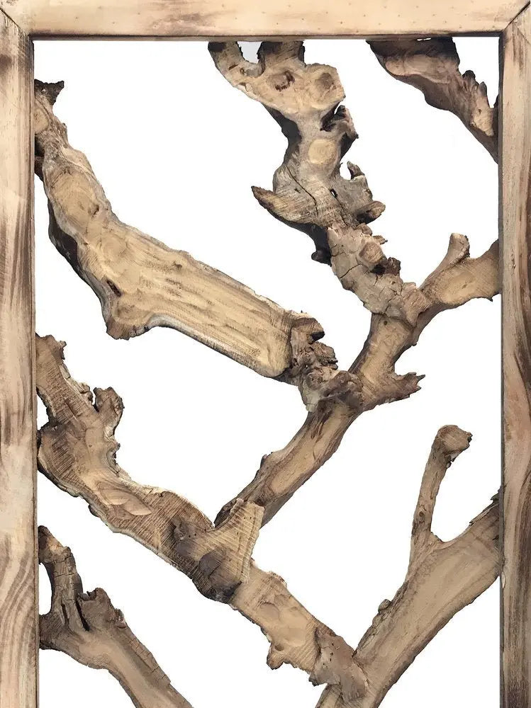 Rustic Earthy Wood Root Three Panel Room Divider Screen - NOBLE HOME INTERIORS