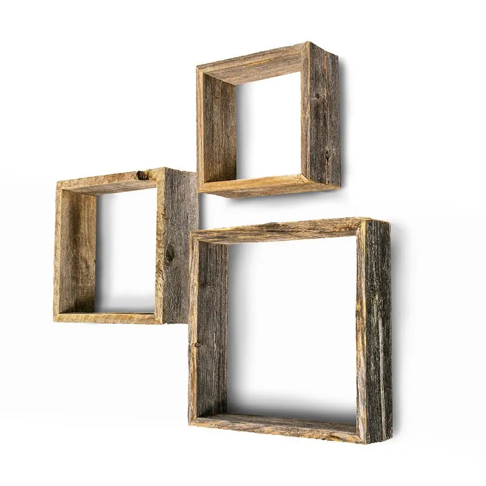 Rustic Farmhouse Set Of 3 Square Shadow Box Shelves - NOBLE HOME INTERIORS