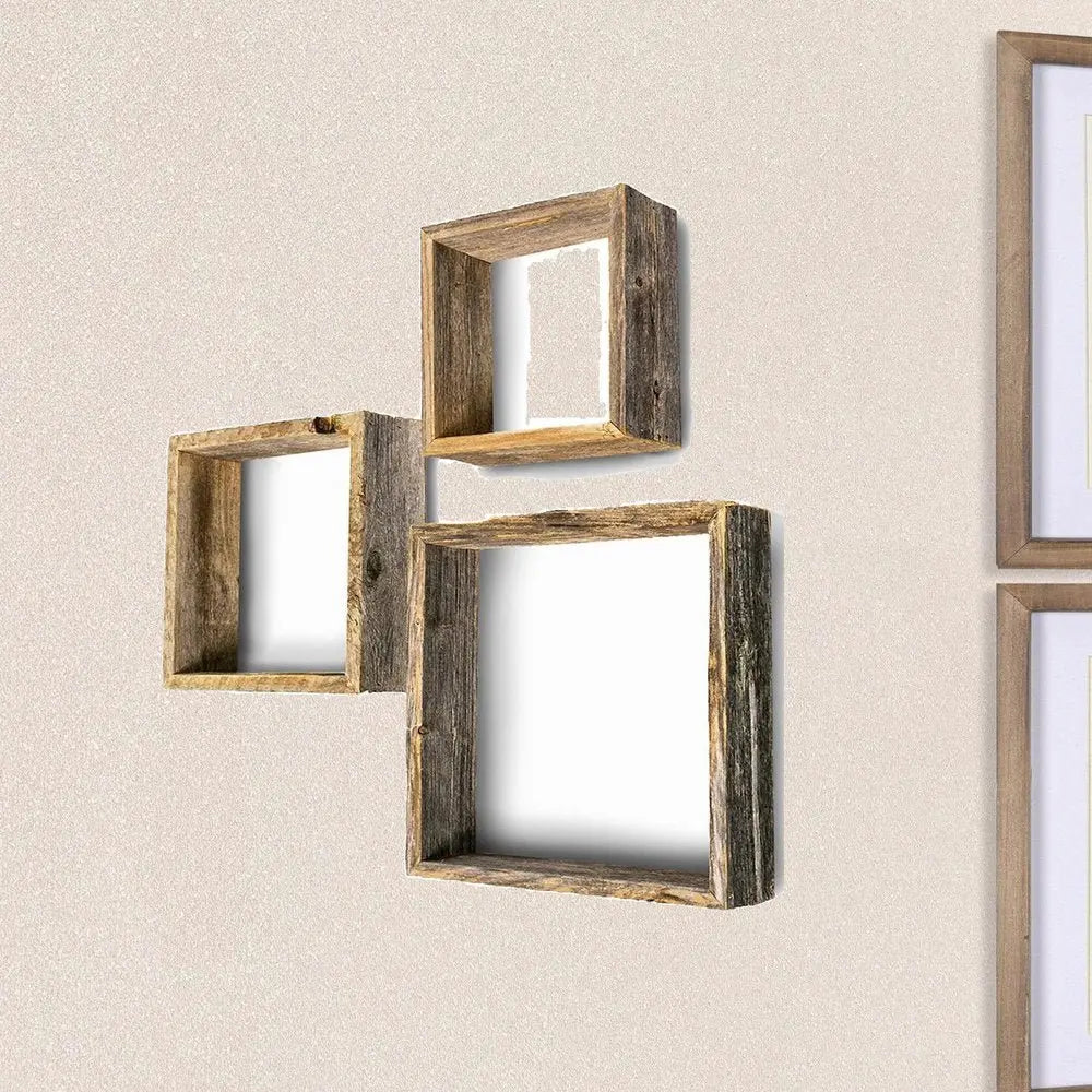 Rustic Farmhouse Set Of 3 Square Shadow Box Shelves - NOBLE HOME INTERIORS