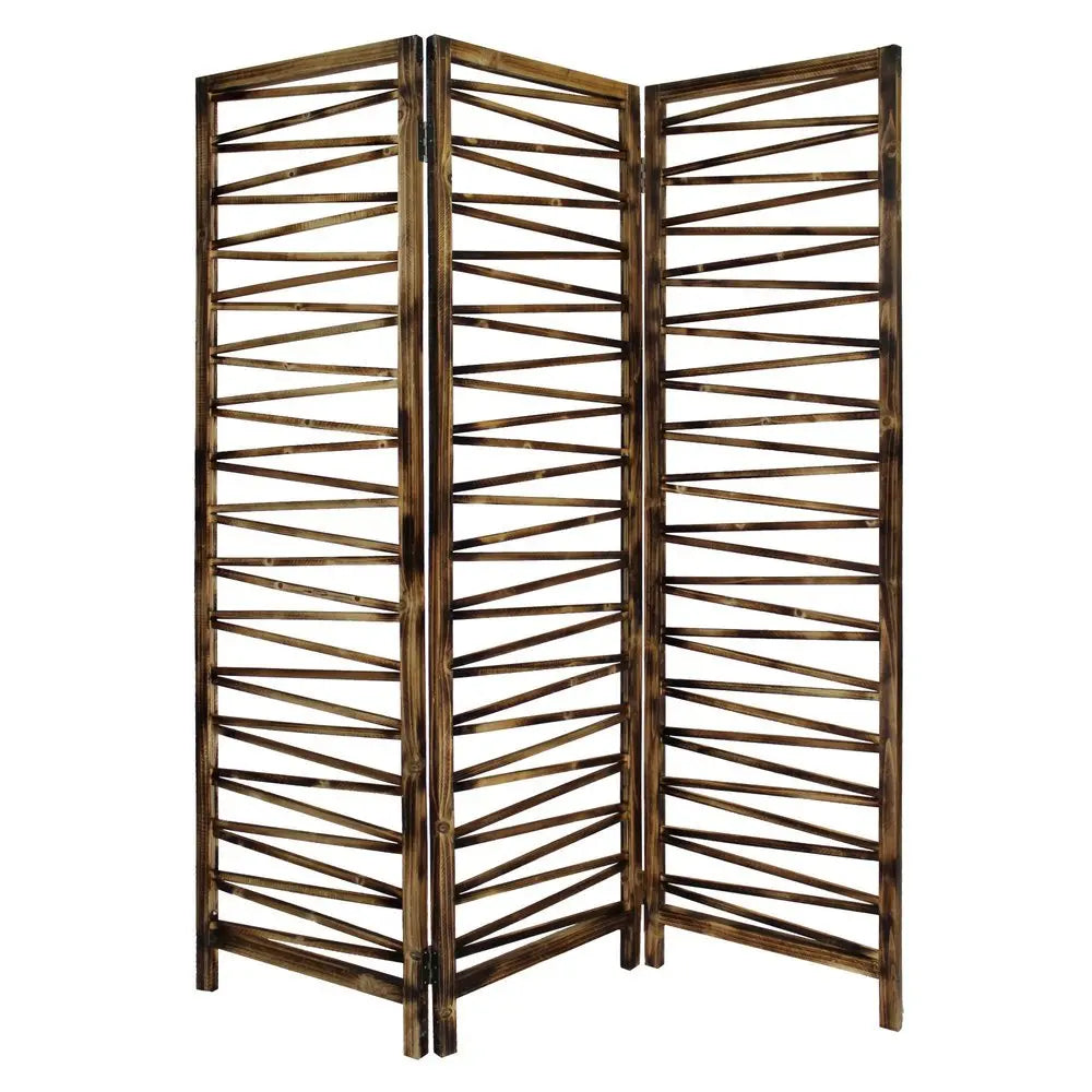 Rustic Geo Design Wood Three Panel Room Divider Screen - NOBLE HOME INTERIORS