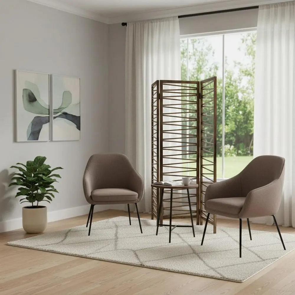 Rustic Geo Design Wood Three Panel Room Divider Screen - NOBLE HOME INTERIORS