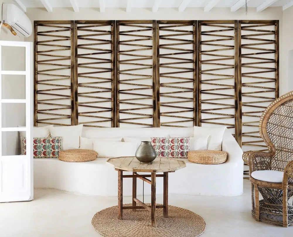 Rustic Geo Design Wood Three Panel Room Divider Screen - NOBLE HOME INTERIORS