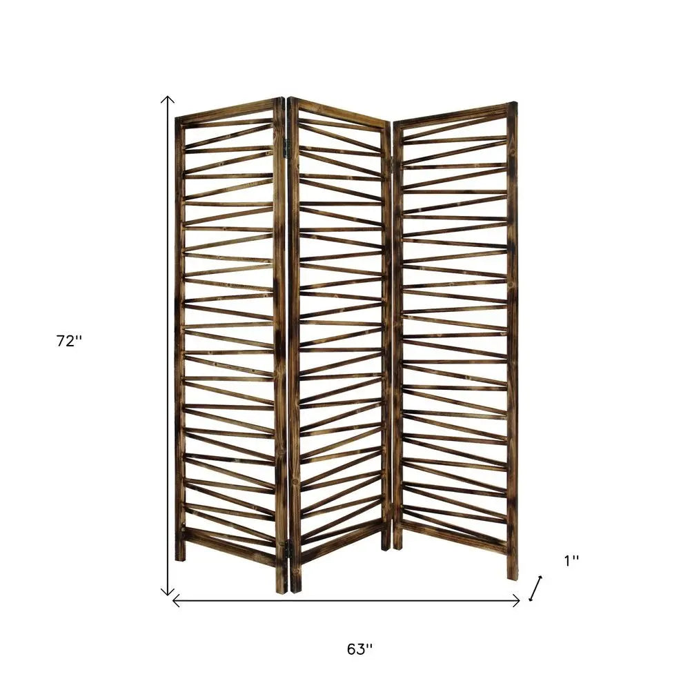 Rustic Geo Design Wood Three Panel Room Divider Screen - NOBLE HOME INTERIORS
