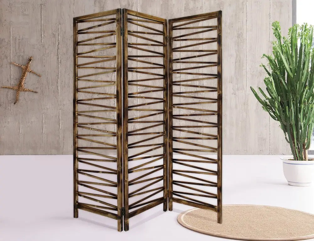 Rustic Geo Design Wood Three Panel Room Divider Screen - NOBLE HOME INTERIORS