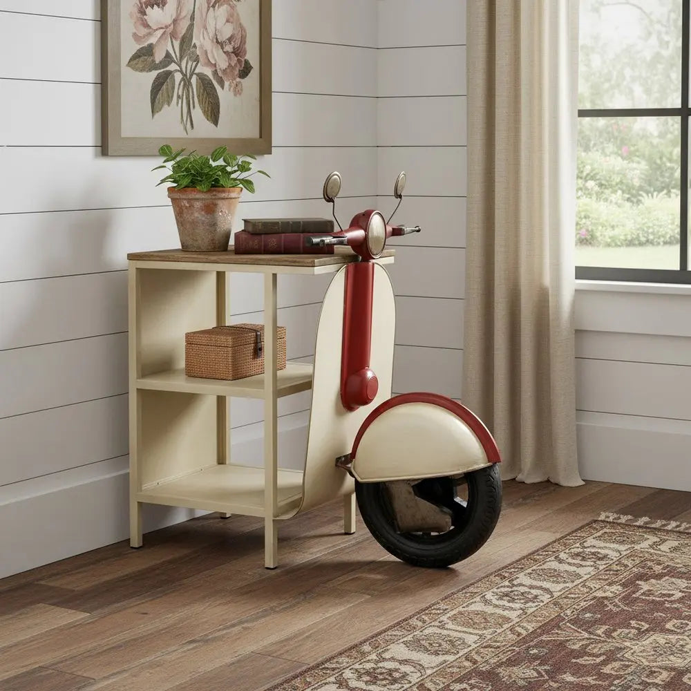 Rustic Red And Vanilla Scooter Cabinet - NOBLE HOME INTERIORS
