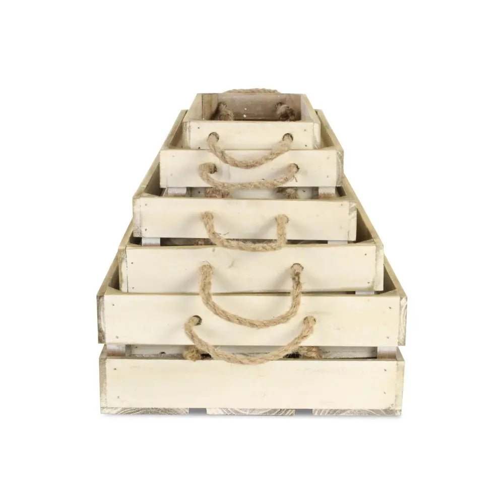 Set of Five Antiqued White Solid Wood Crate - NOBLE HOME INTERIORS