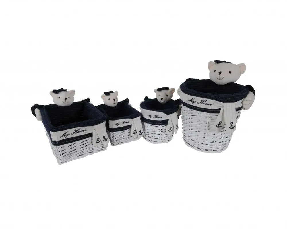 Set of Five Blue And White Rattan Basket - NOBLE HOME INTERIORS