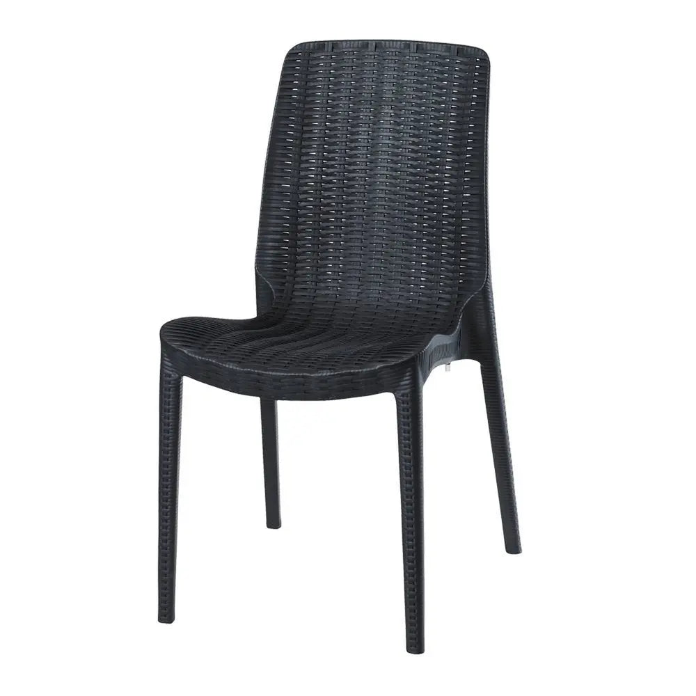 Set of Four Black Heavy Duty Plastic Outdoor Stacking Dining Chairs - NOBLE HOME INTERIORS