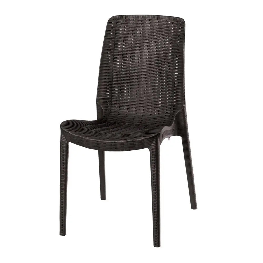 Set of Four Brown Heavy Duty Plastic Outdoor Stacking Dining Chairs - NOBLE HOME INTERIORS