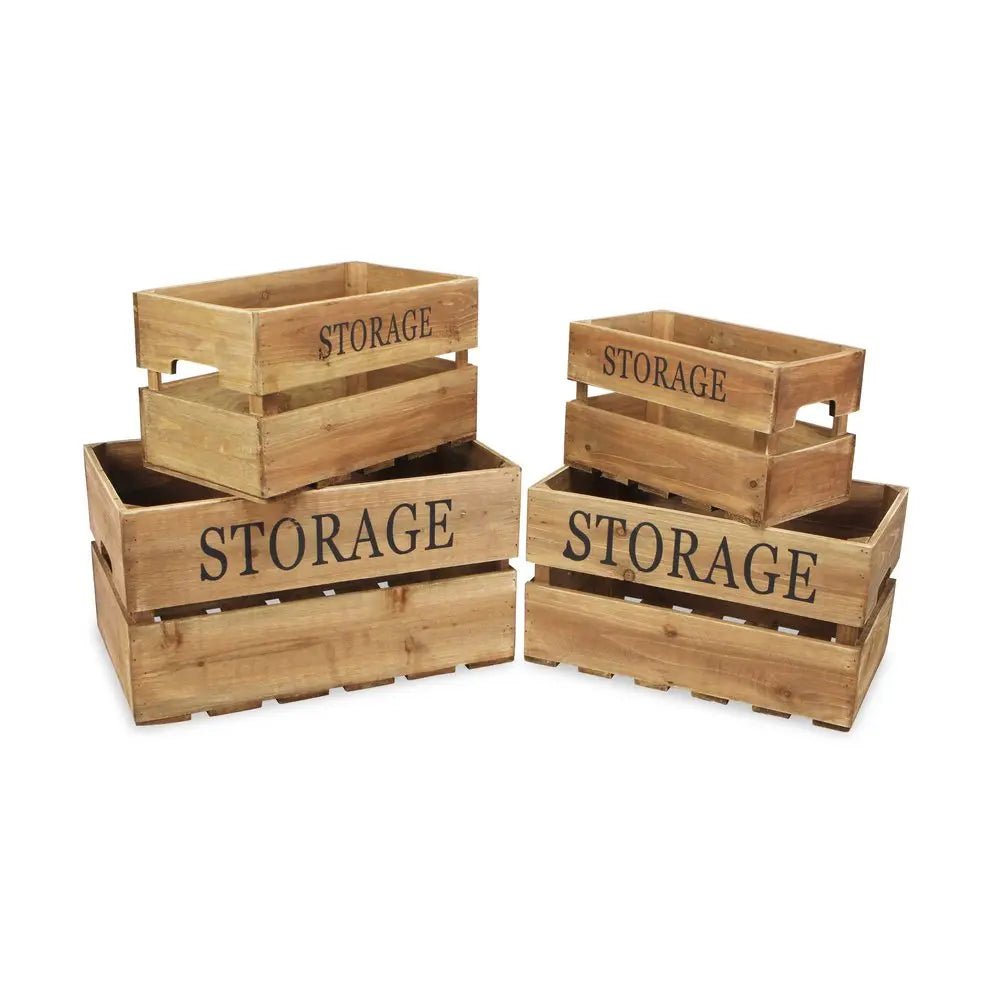 Set of Four Brown Solid Wood Crate HomeRoots