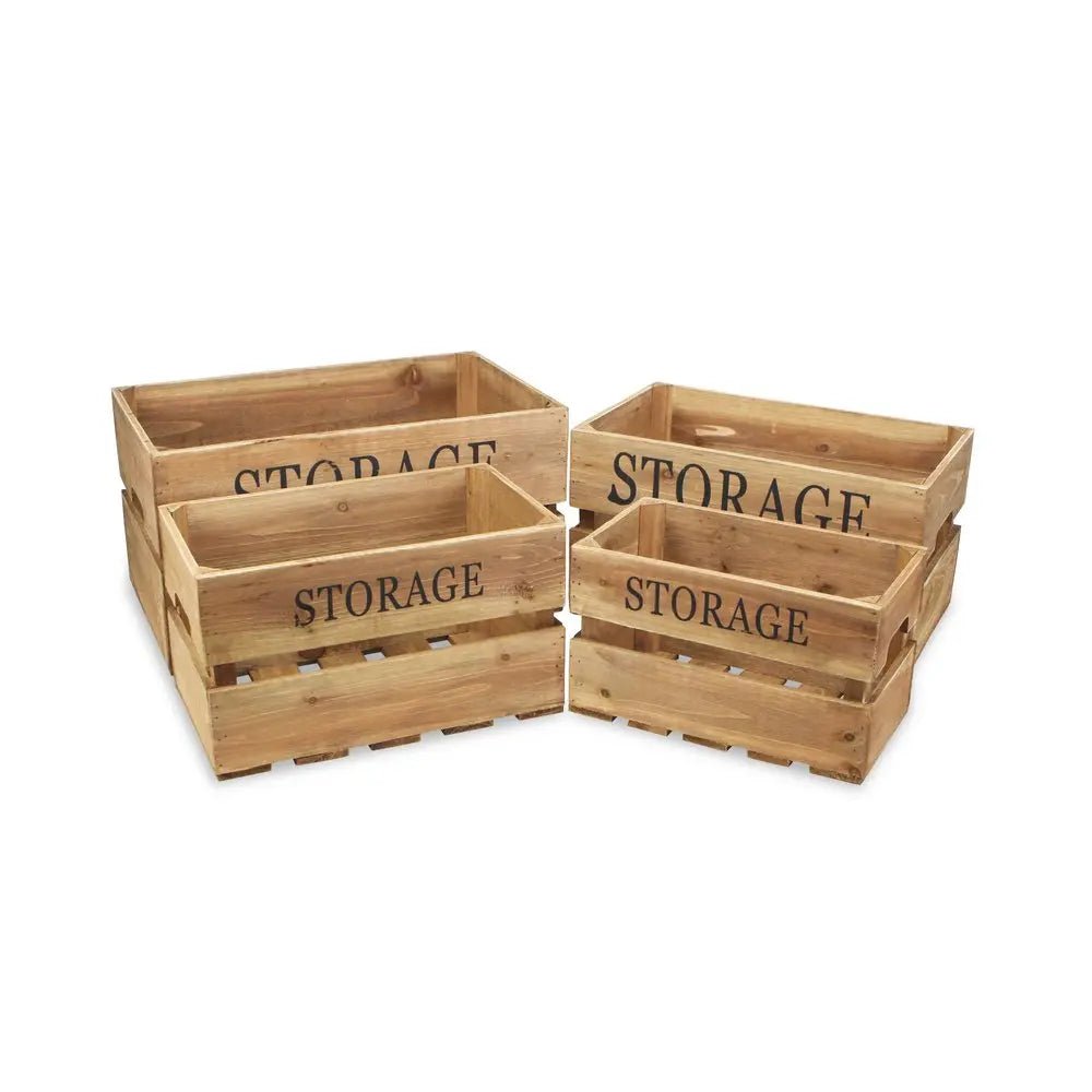 Set of Four Brown Solid Wood Crate HomeRoots