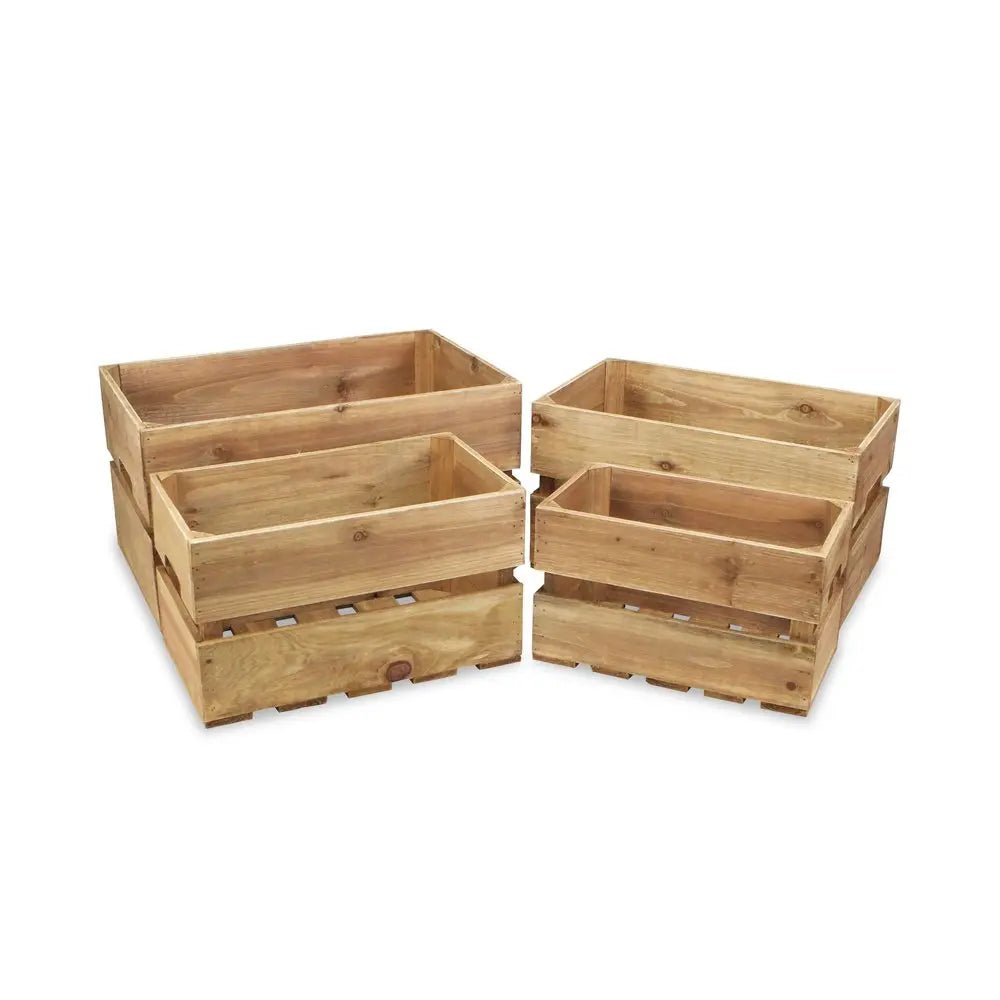 Set of Four Brown Solid Wood Crate HomeRoots