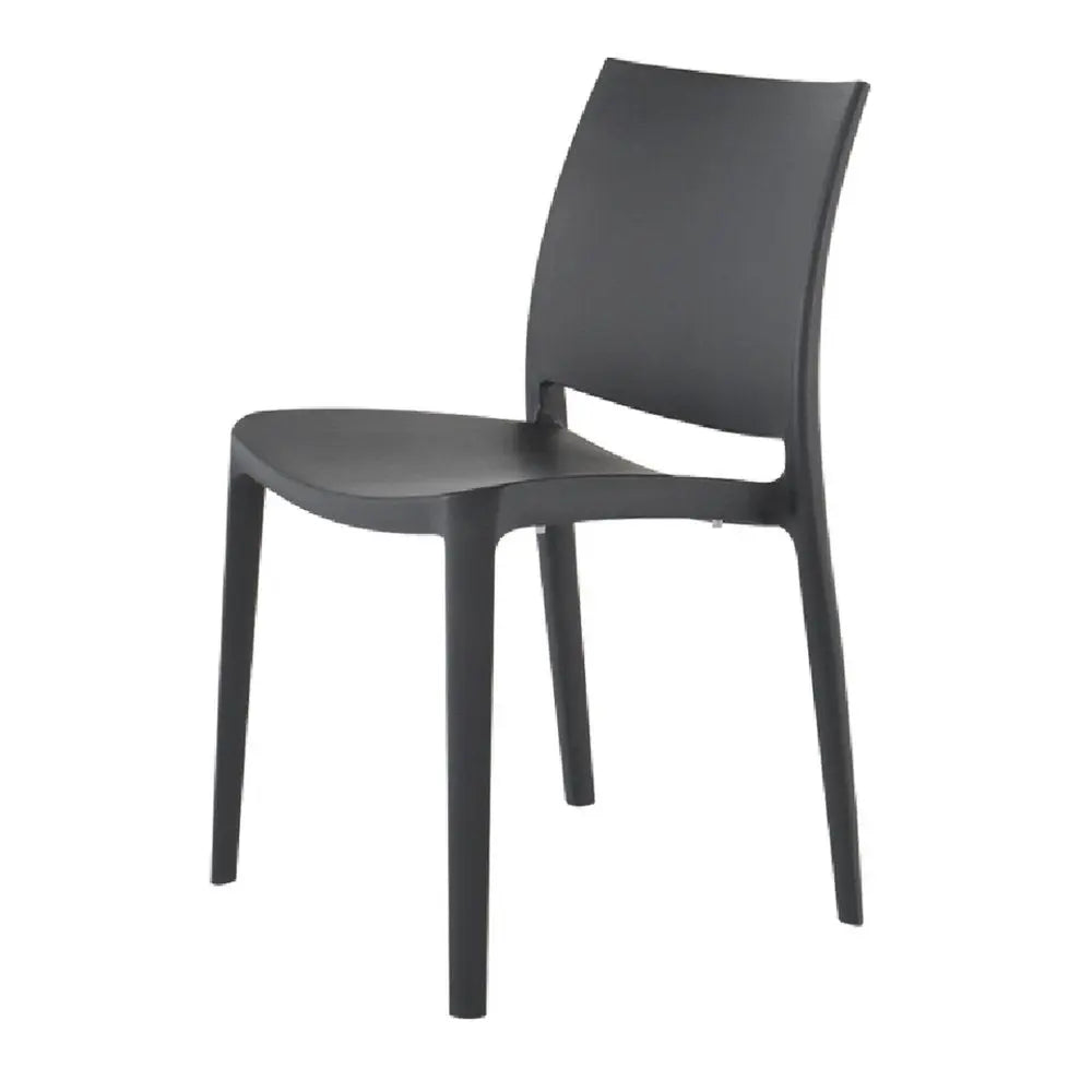 Set of Four Dark Gray Heavy Duty Plastic Outdoor Stacking Dining Chairs - NOBLE HOME INTERIORS