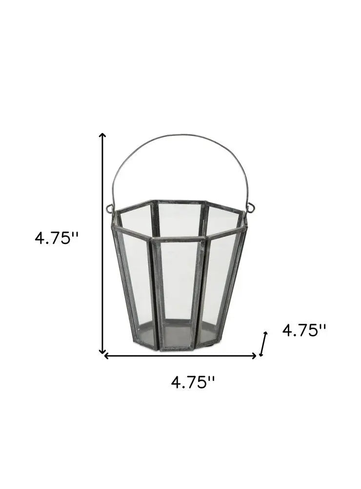 Set of Four Gray Distressed Geometric Iron And Glass Tabletop Votive Candle Holders - NOBLE HOME INTERIORS