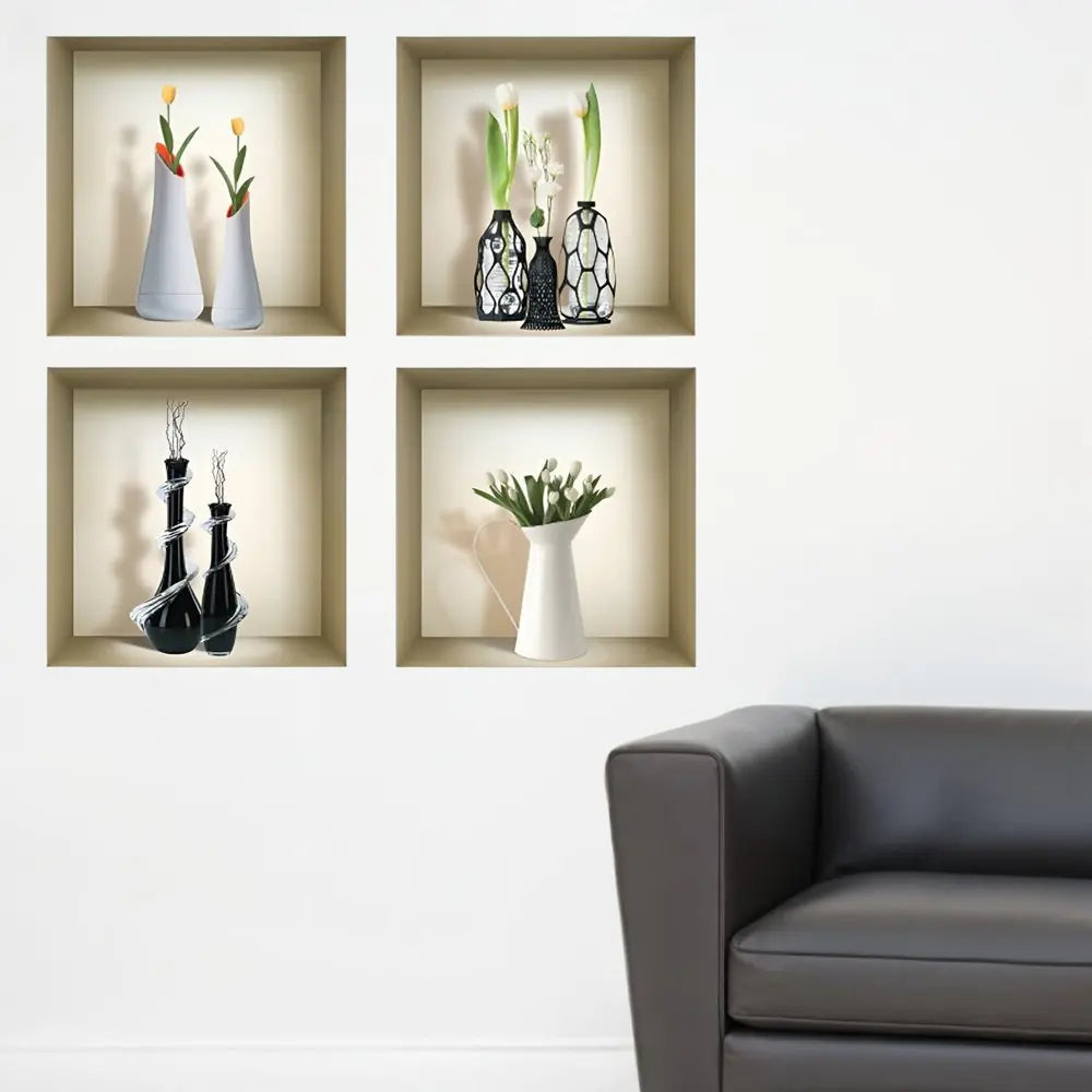 Set of Four jay Faux Niche 3D Peel and Stick Wall Decals - NOBLE HOME INTERIORS