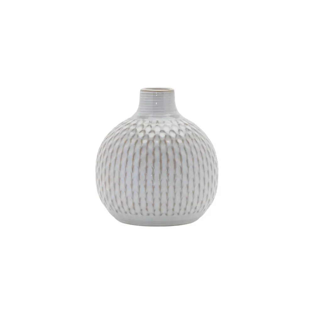 Set of Four Natural And Off White Ceramic Bud Vases With Sculptural Details - NOBLE HOME INTERIORS