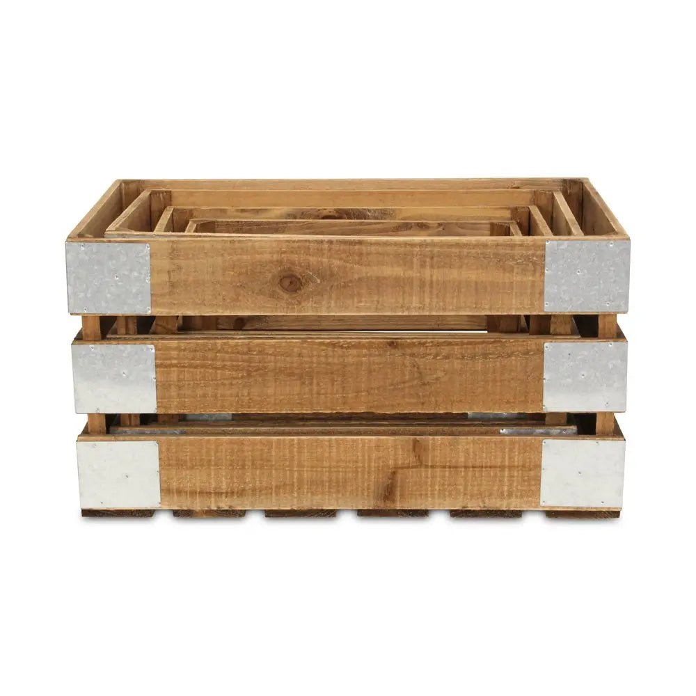 Set of Four Natural Solid Wood And Metal Crate HomeRoots
