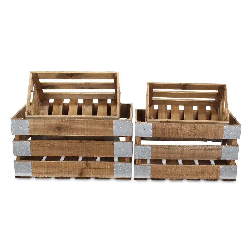 Set of Four Natural Solid Wood And Metal Crate HomeRoots