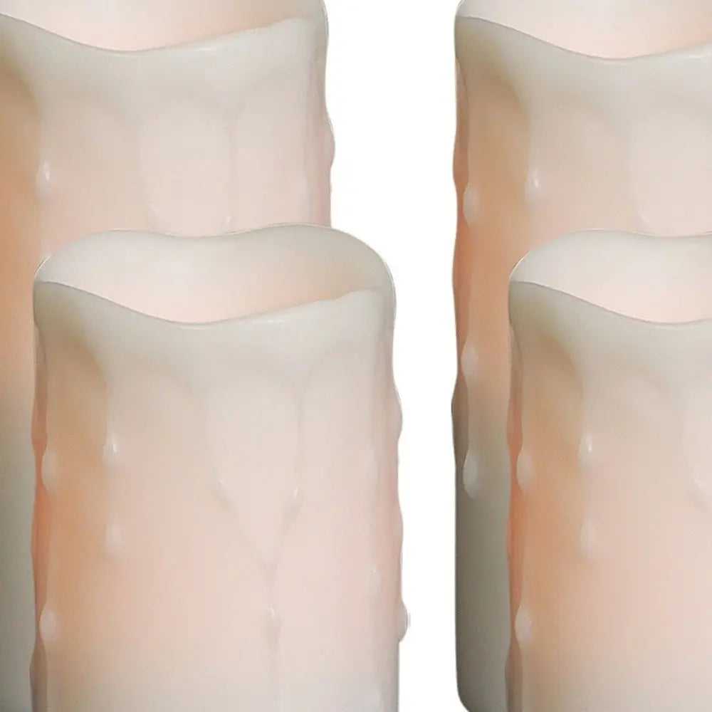 Set of Four Off White Flameless Pillar Candles - NOBLE HOME INTERIORS